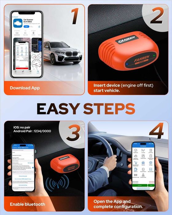 FAHREN OBD2 скенер, инструмент за автомобилна диагностика - Bluetooth безжичен OBD2