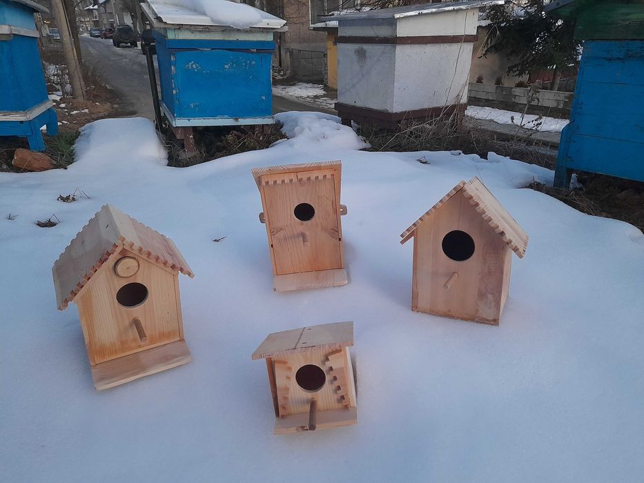 Дървени къщички, пчелно масло и пръчки за захарен памук.