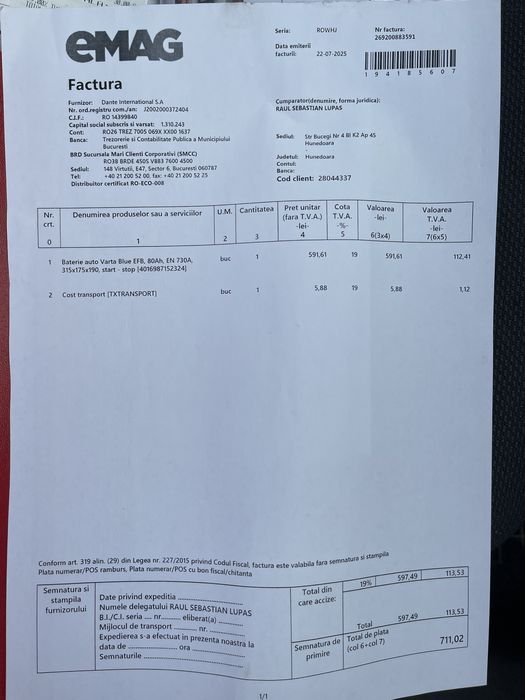 Baterie Varta 80ah 800A EFB, START STOP