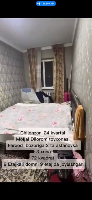 Chilonzor 24 kv 3/9/9/ 72 kvli uy Sotiladi