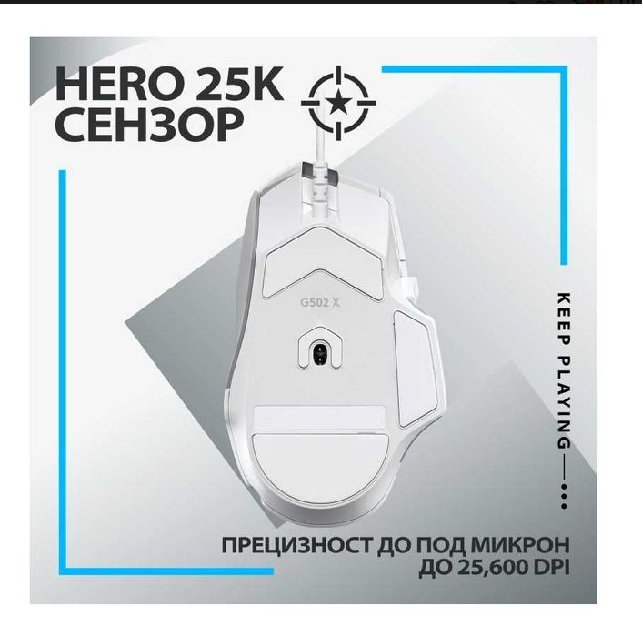 Гейминг мишка Logitech - G502 X EER2, оптична, бяла