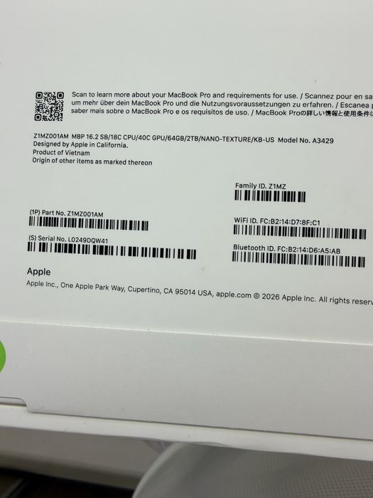 Macbook Pro 16 inch M5 max 64ram 2Tb ssd