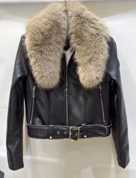 Дамско черно кожено яке