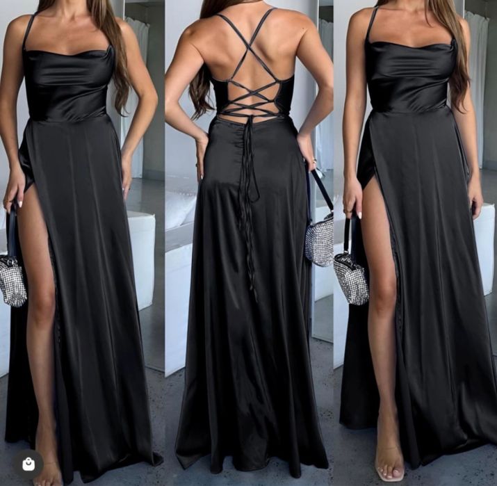 Дамска дълга черна рокля