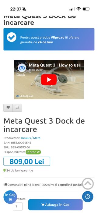 Casca Vr meta quest 3 512 gb plus statie de incarcat originala in stare  perfecta