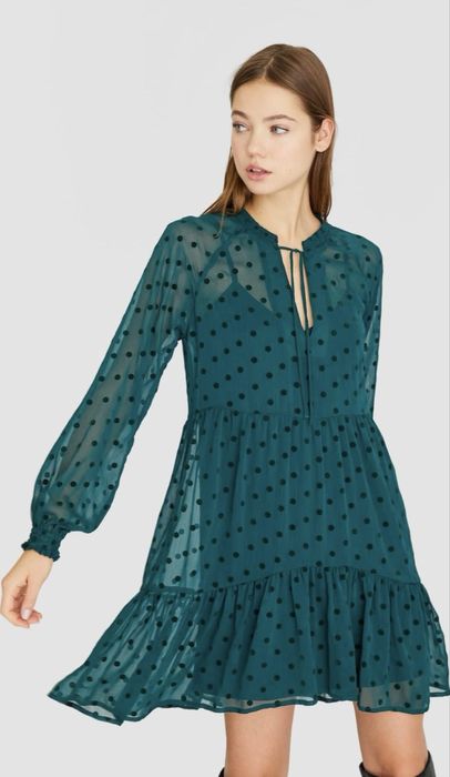 rochie straduvarius verde cu buline tip baby doll