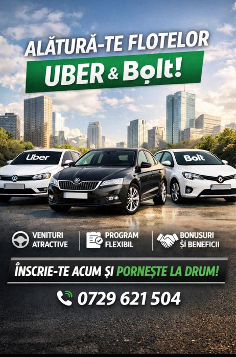 Flota partenera Uber/Bolt recruteaza soferi cu sau fara autoturism