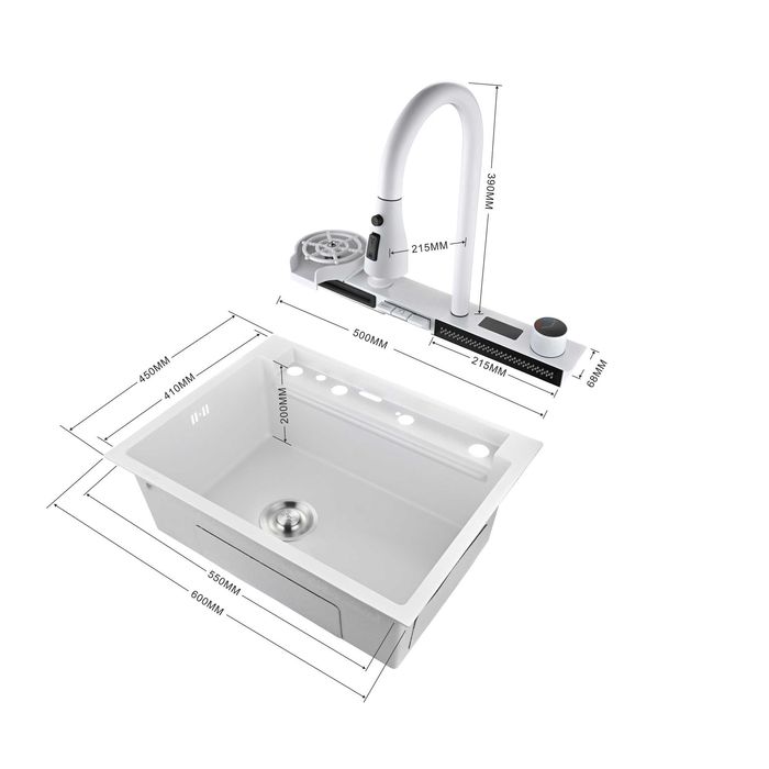 60см Бяла мултифункционална кухненска мивка с двоен водопад