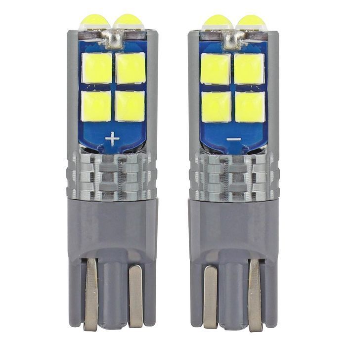 Bec de pozitie tip LED CANBUS, T10 W2.1x9.5 W5W, 12V-24V, 10 LED SMD 3030, culoare alb, AMIO, set 2 buc