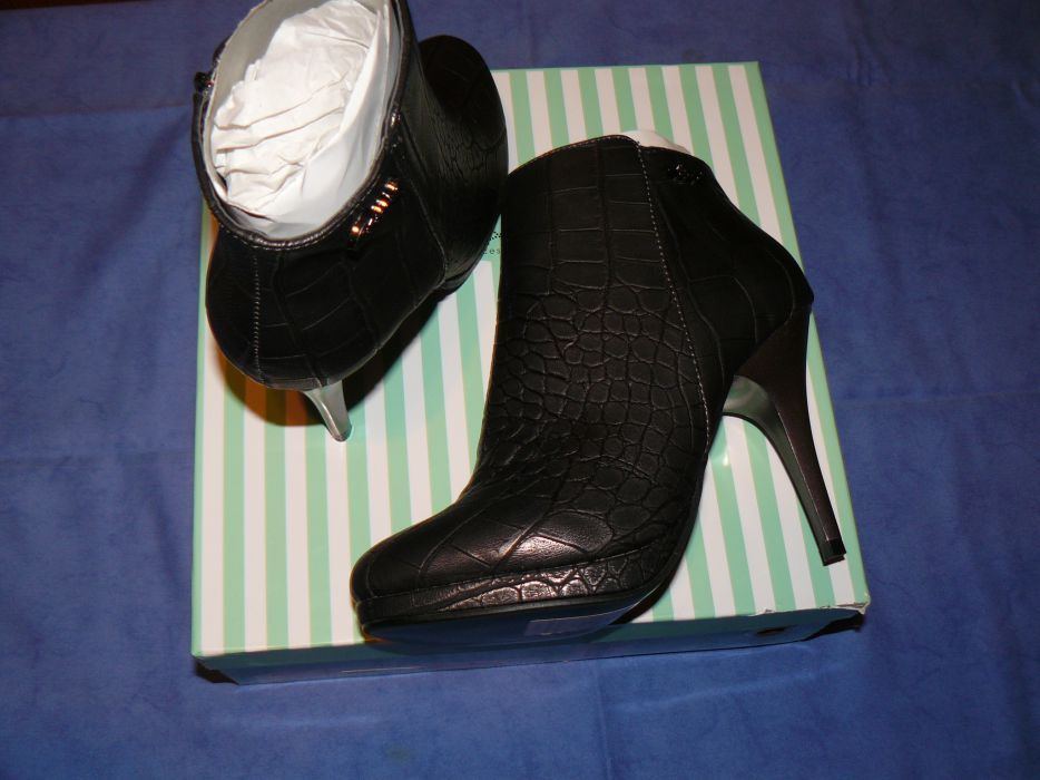 Ghete Dama Cu Toc Inalt "AXEL" CROCO BOOT Black,Nr.39,Piele Eco