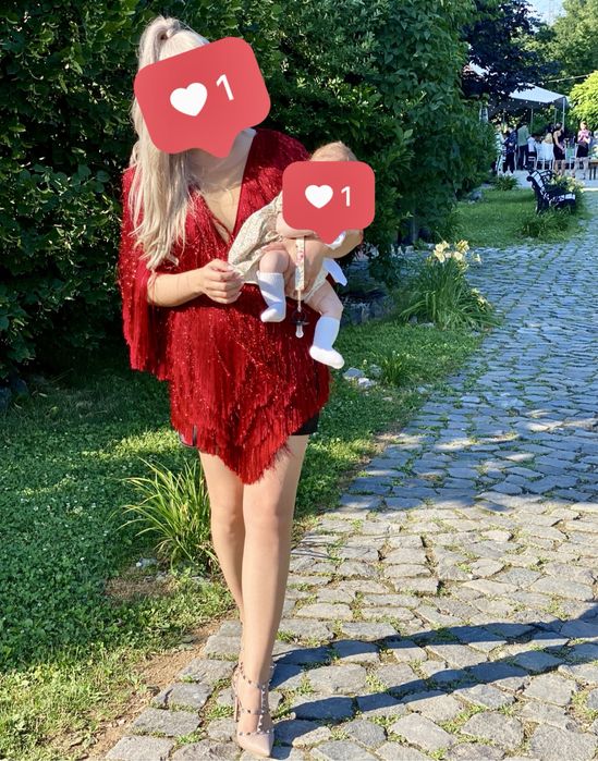 Salopetă MANURÌ, roșie cu franjuri