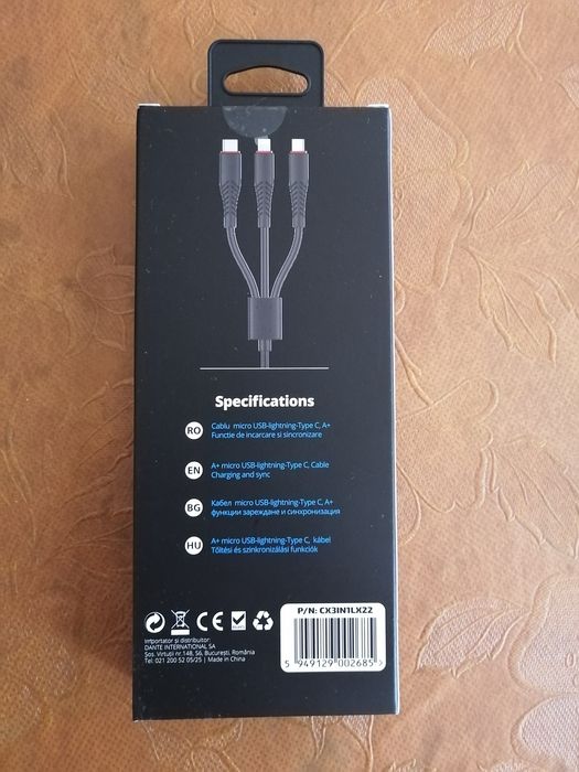 Кабел micro USB-lightning-Type C, Cable charging and sync