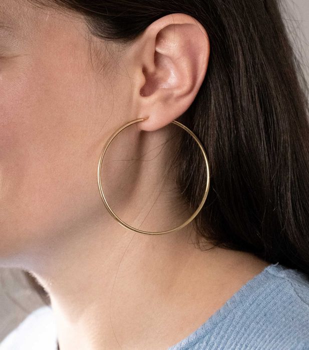 Позлатени обеци, кръгли сребърни обеци, висящи обеци, големи обеци