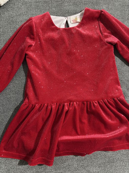 Rochie de ocazie cu sclipici + jacheta din blana, marimea 86.