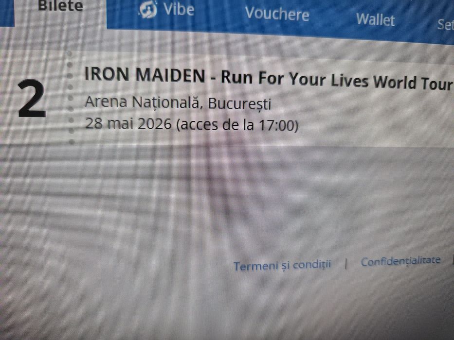 Vând 2 bilete Iron Maiden Gazon A