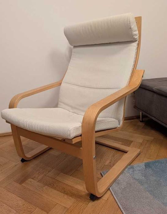 Fotoliu + taburet IKEA POÄNG Premium – Furnir Stejar Husă Hillared Bej