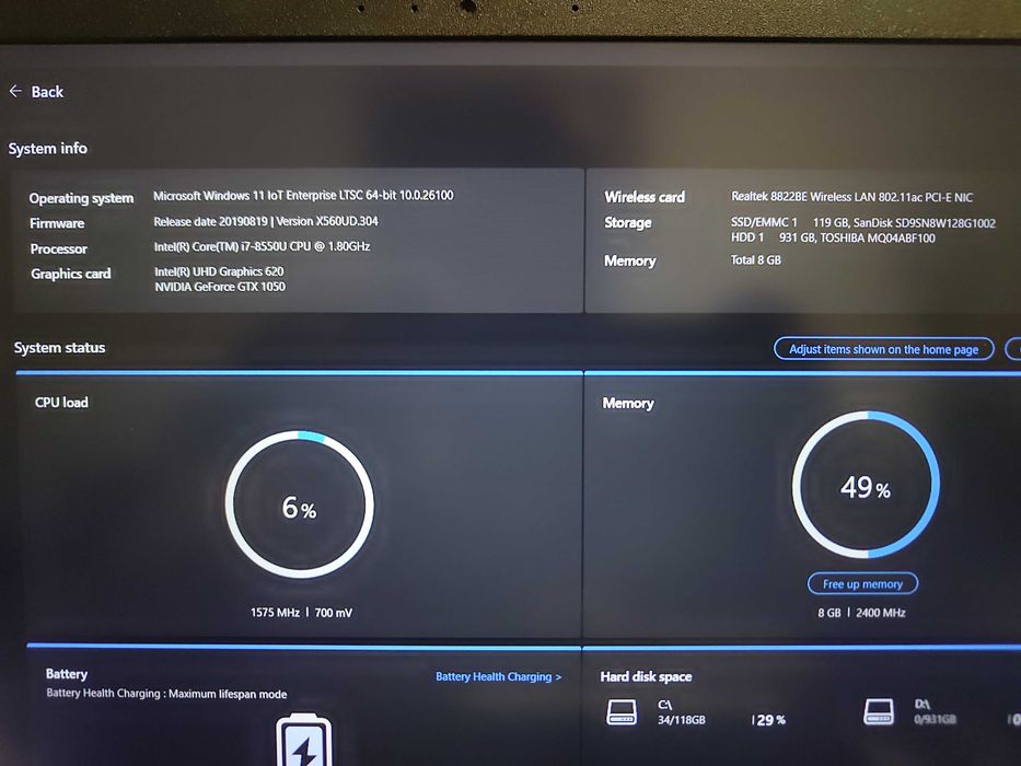 ASUS X560UD, i7 8550U, nVidia 1050 4GB, 8GB RAM, SSD 120GB, Baterie buna