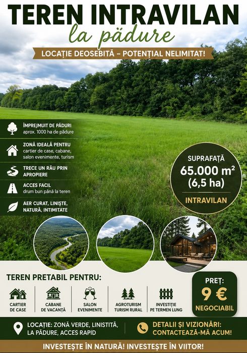 Teren intravilan langa pădure pt cartier case