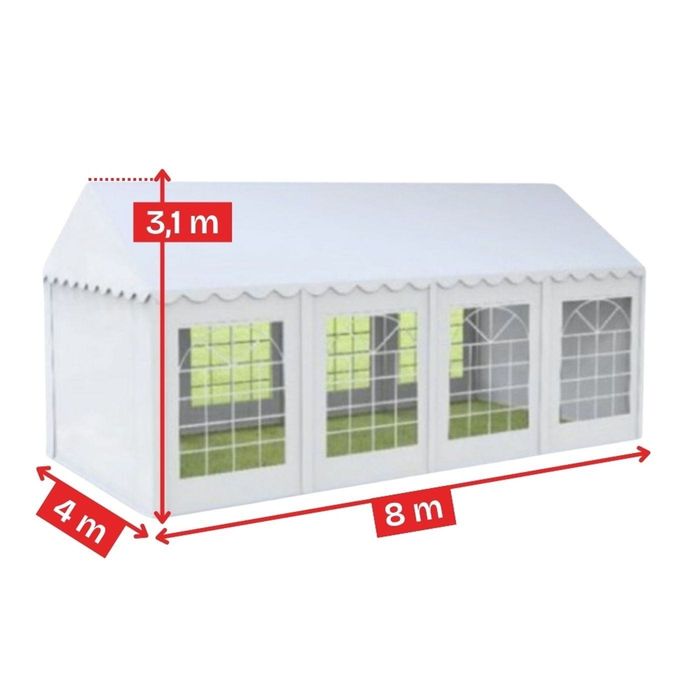 Cort evenimente 4×8 m Cortis profesional, prelată UV 500 g/mp, țeavă 38 mm + CADOU