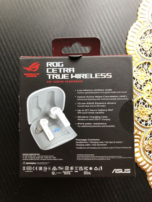 Безжични слушалки ASUS - ROG Cetra True Wireless, ANC, бели
