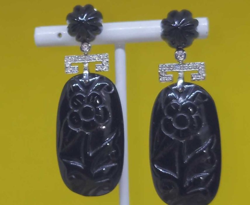 Cercei argint cu onix sculptat și zirconia – 13 g
