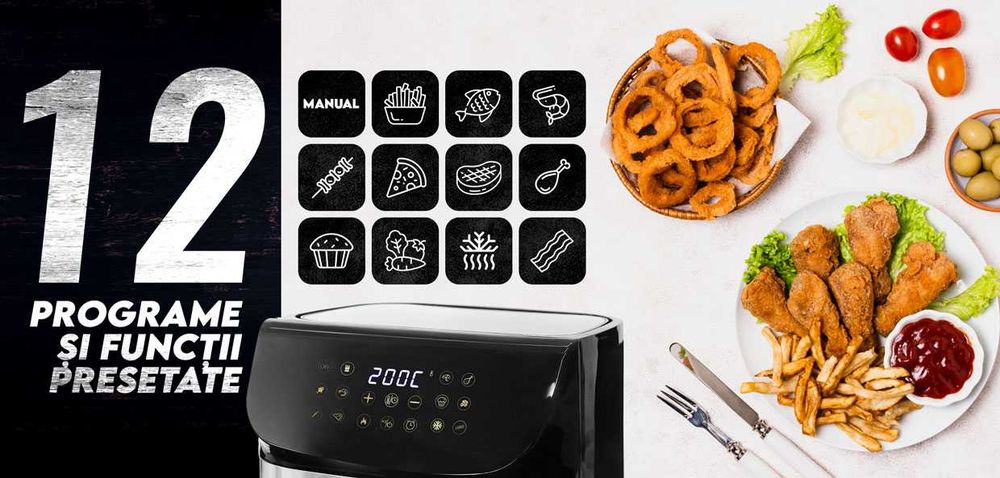 Friteuza Aer Cald (Airfryer) + Hartie de copt AirFryer 24 cm, 50 buc