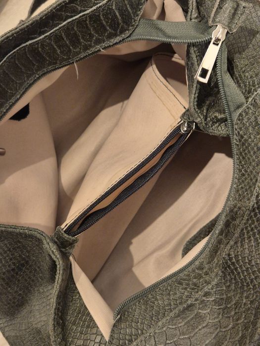 Geantă din piele naturală, culoare verde, model elegant