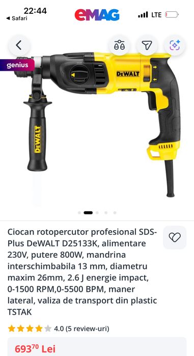 Ciocan rotopercutor DeWALT D25133K 800W - 2.6 J