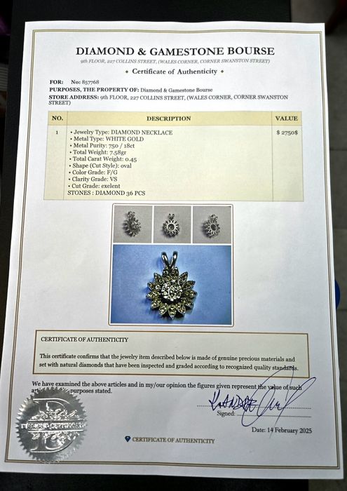 Колие с диаманти 0.45 ct/ 7.58 гр18к