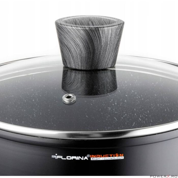 Oala din aluminiu cu invelis din marmura, cu capac din sticla, 28cm,