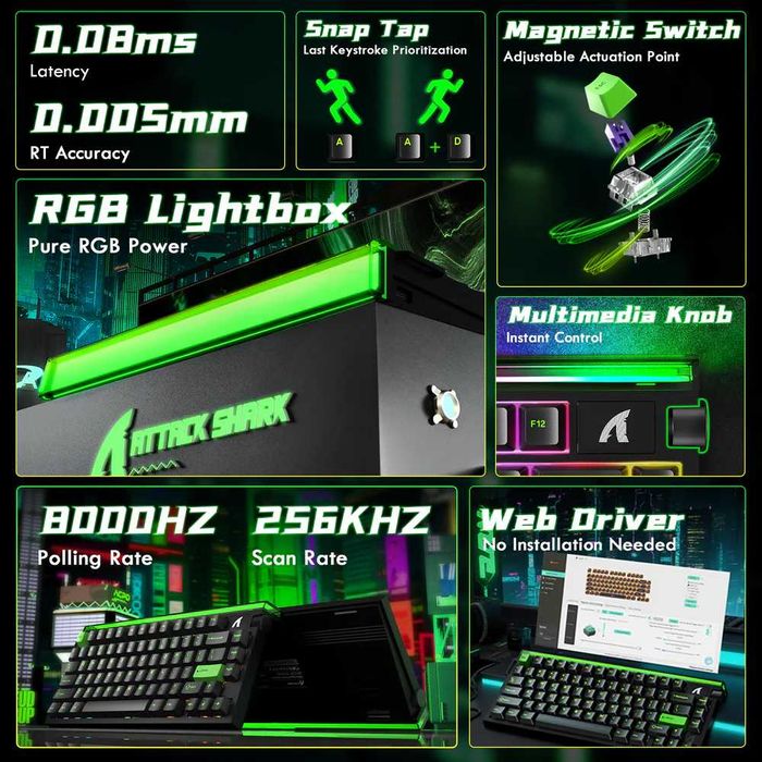 ATTACK SHARK R85 HE Magnetic (black) Игровая магнитная клавиатура