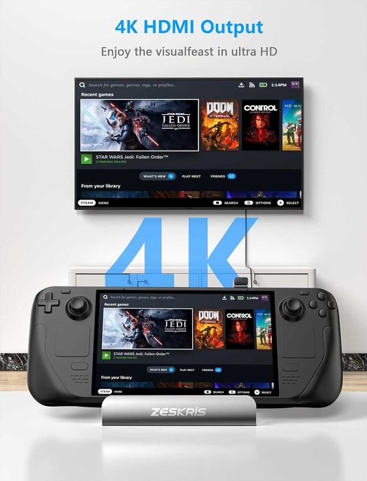 Docking Station Steam Deck, ZESKRIS Dock 6în1 4K HDMI,Gigabit,100W