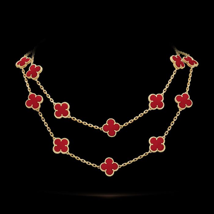 Van Cleef & Arpels VCA Silver Red Alhambra 20 Motifs Дамско Колие