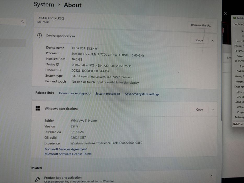 Pc gaming i7 7700 ram 16 gb , gtx 1070 8 g 256 biti ssd 256