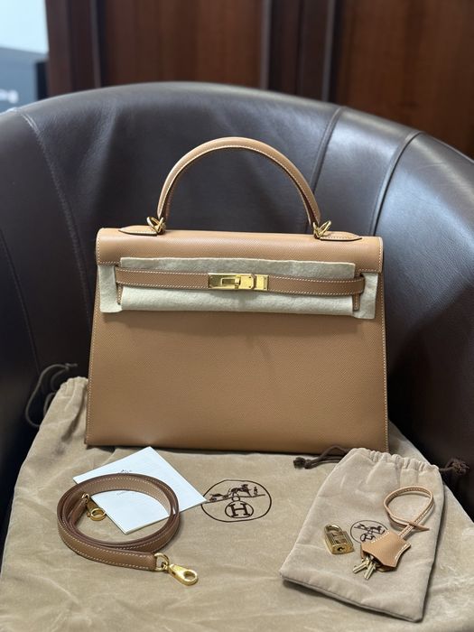 Geantă Hermès Kelly 32 Sellier Gold Epsom