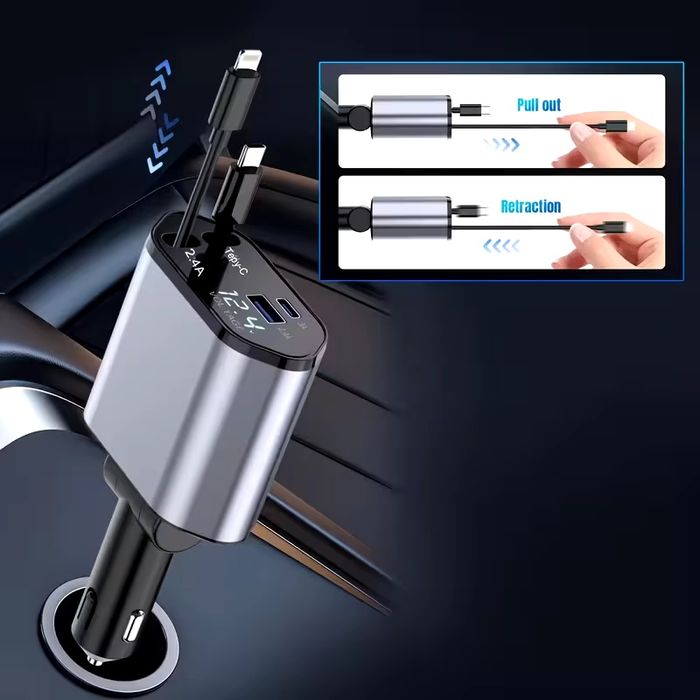 4-в-1 прибиращо се зарядно за кола