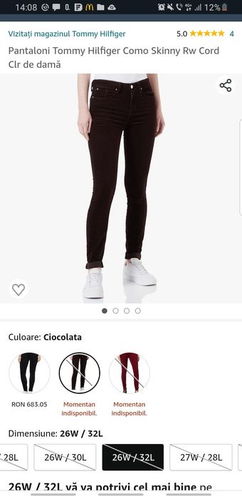 Pantaloni raiați Tommy Hilfiger, mărimea 26(XS/S)