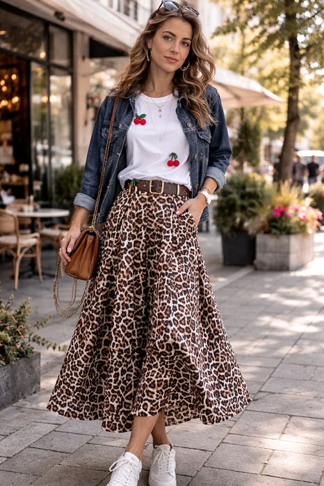 Дълга пола леопард с джобове