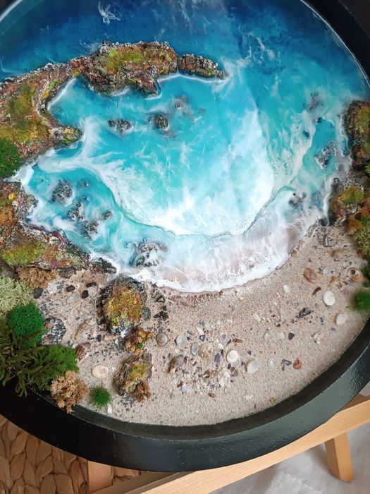 Ръчно изработено пано с естествени материали и епоксидна смола