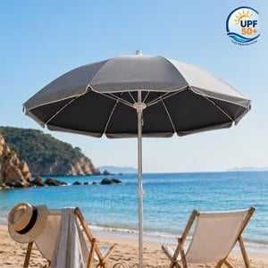 Umbrelă de Plajă Negru/Argintiu cu Protecție UV UPF 50+ – Diametru 180 cm