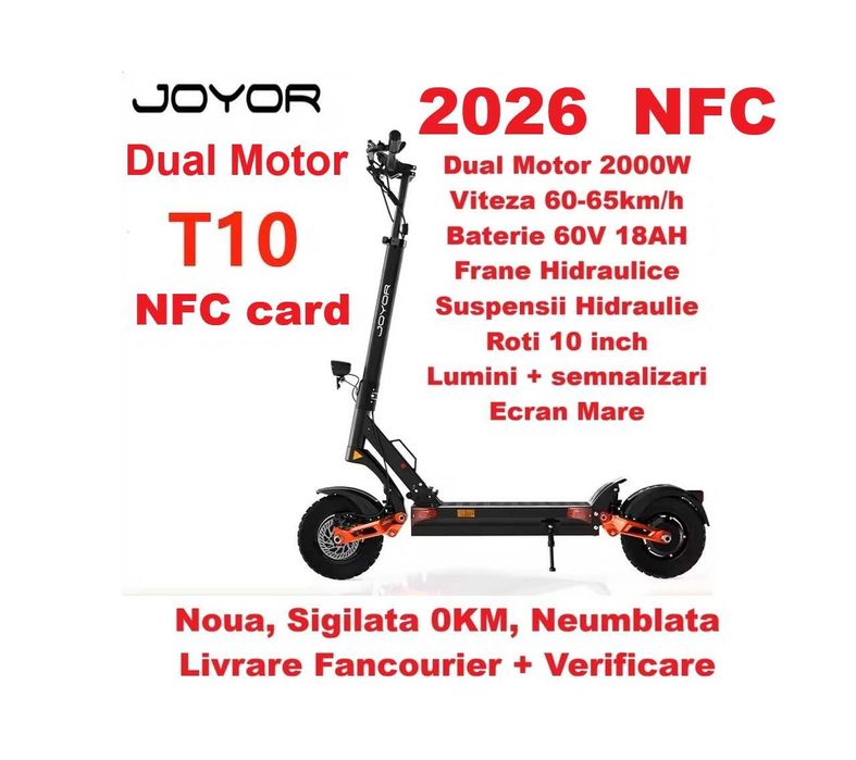 ️SIGILAT Noua‼️ JOYOR T10 NFC‼️2026‼️Dual Motor 2000W‼️65Km/h‼️Bat 60V‼️Frane Hidraulice, card NFC, suspensii top
