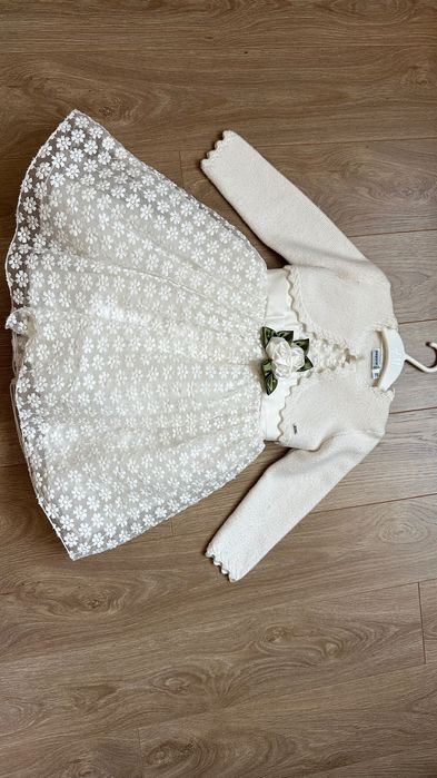 Детска официална бяла рокля с болеро