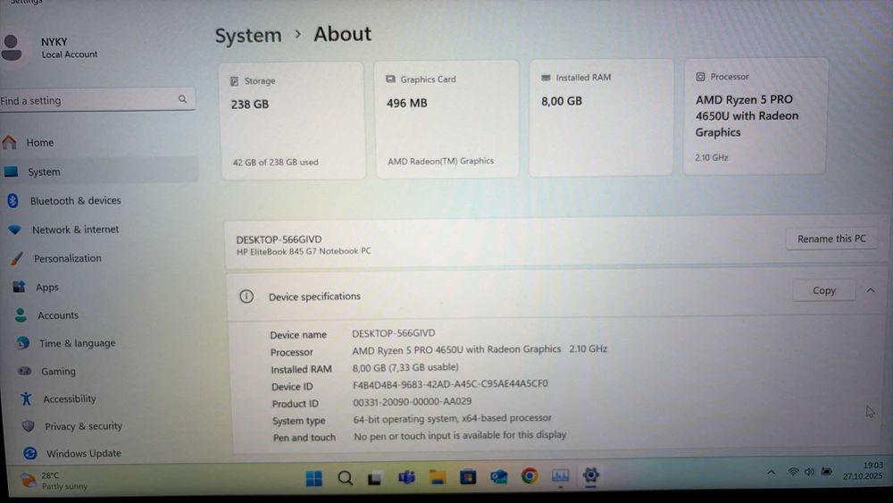 Laptop HP EliteBook 845 G7