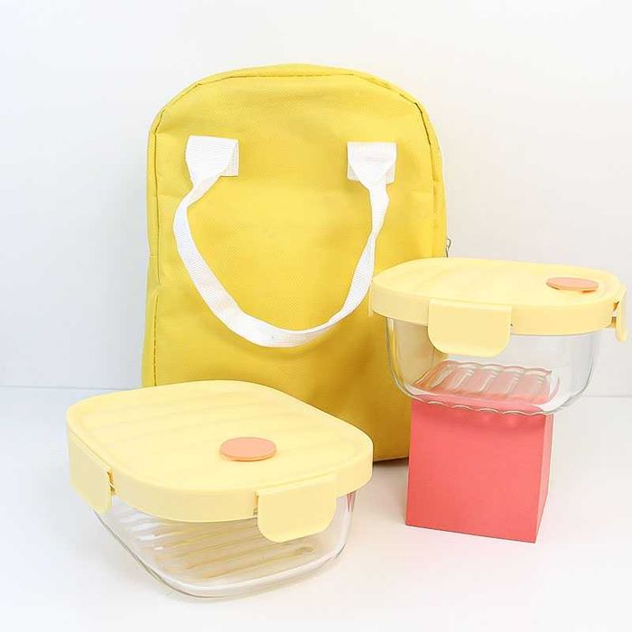 Комплект от 2 бр термоустойчиви стъклени кутии за храна с термо чанта