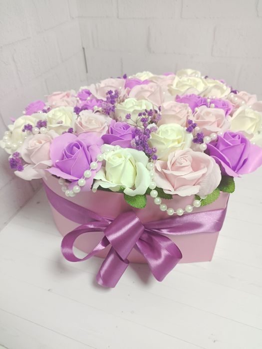 Шикарное сердце из 37 мыльных роз с приятным ароматом