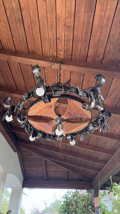 Candelabru Lustra roata rustic, corp de iluminat, lampadar unicat