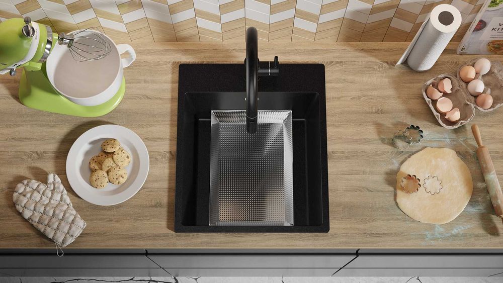 -31% Супер Промо Черна кухненска мивка от гранит Рига 45 XL 430 x 500