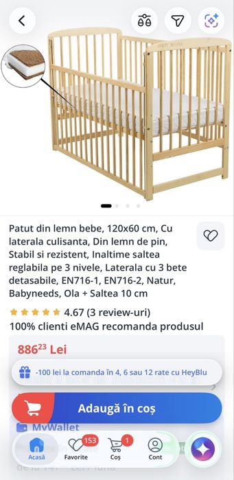 Patut+saltea cocos+accesorii bebe