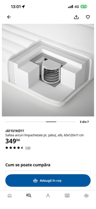 Patut bebe IKEA cu saltea cu arcuri, ca nou