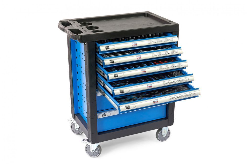 Dulap scule profesional hbm cu 7 sertare, 196 piese, 5 module - premiu